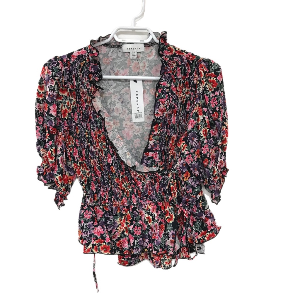 Topshop Floral Front Tie Blouse - Picture 1 of 9